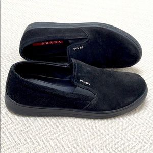 PRADA Black Suede Slip-on Loafers